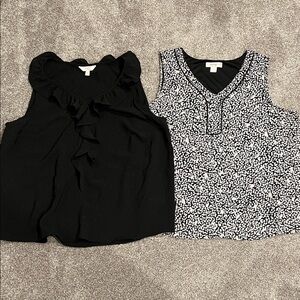 LC Lauren Conrad Black and Christopher & Banks Patterned Sleeveless Blouses Set